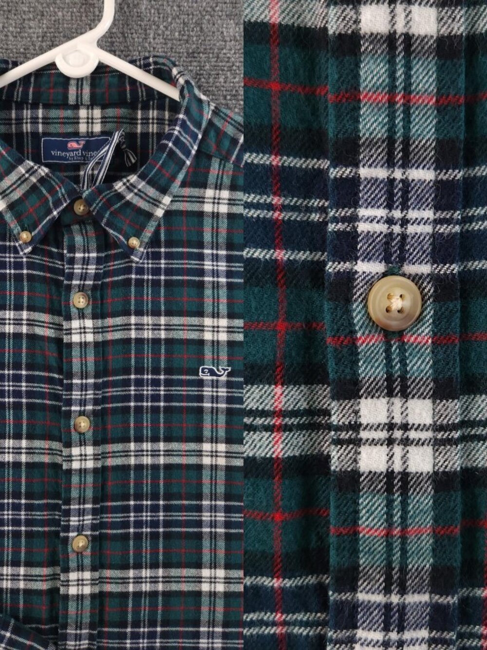 Vineyard Vines Flannel Blue Green Cotton Spandex Soft Button-Down XL Plaid Shirt